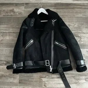 All Saints Jackets Coats Allsaints Hawley Shearling Black